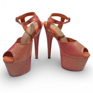 Hella Heels Glitterati 7” Stilettos Tangerine Dream Size 9 New